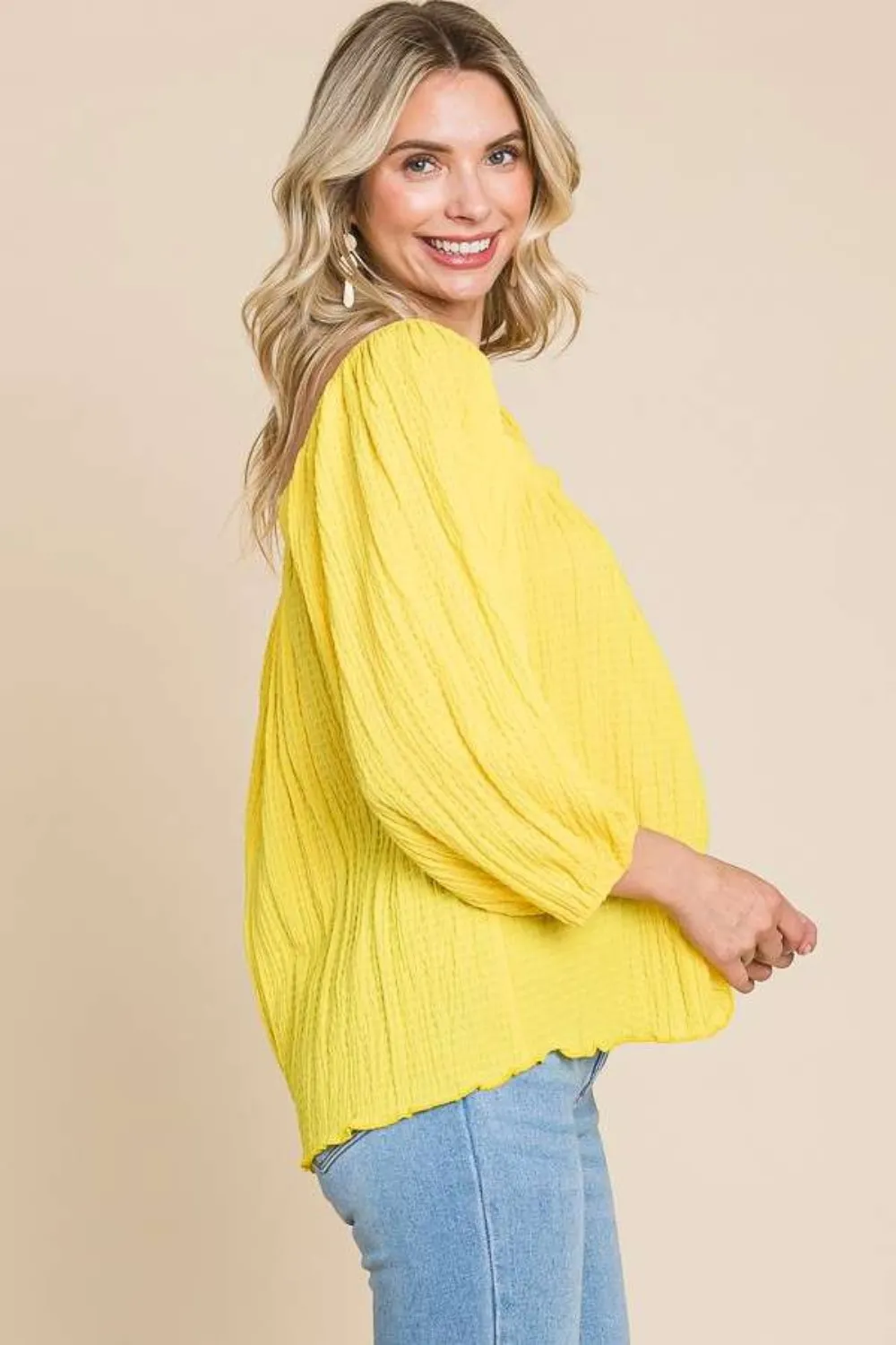 Texture Square Neck Puff Sleeve Top, image 3