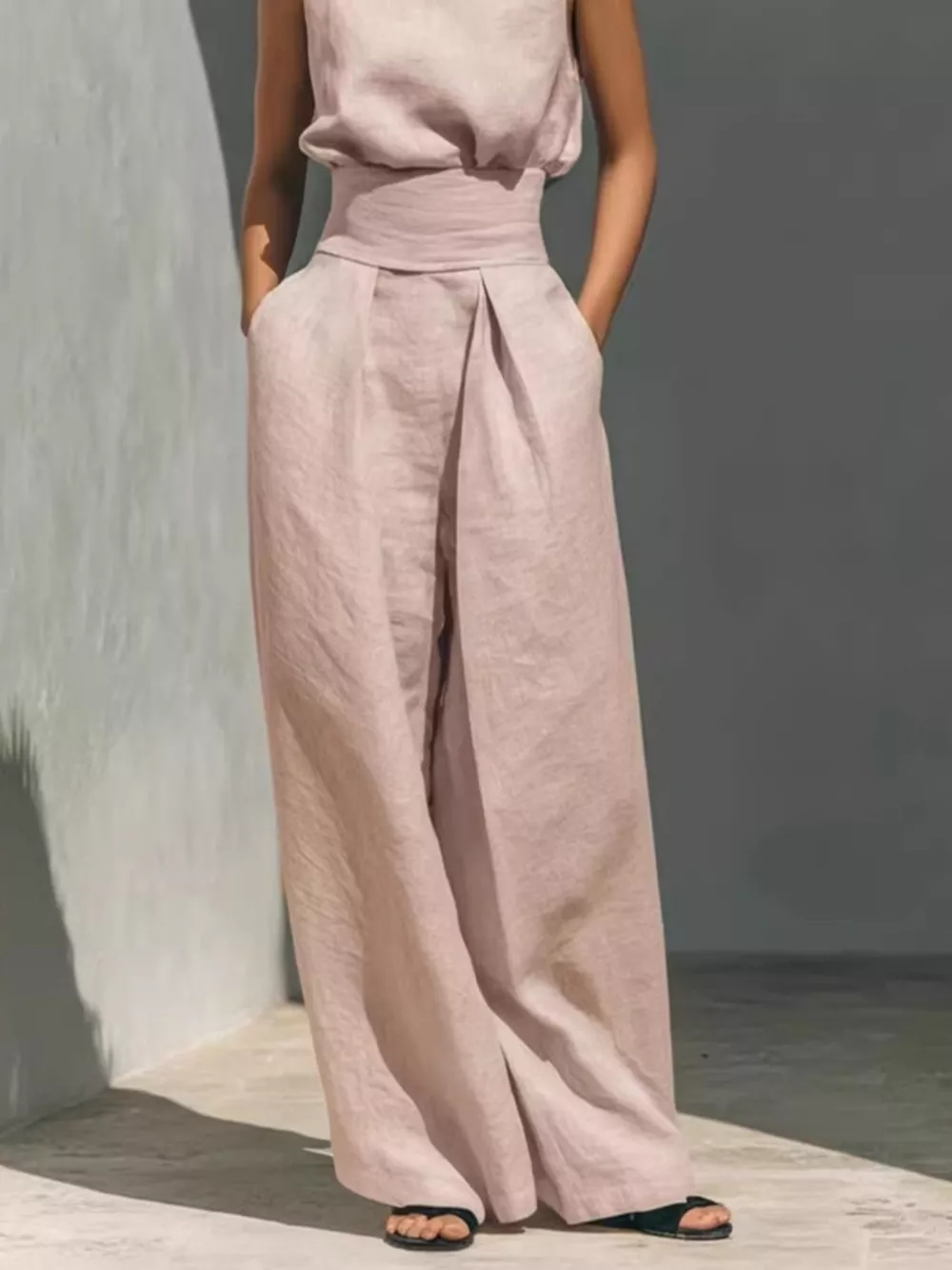 Full Size Sleeveless Wide-Leg Jumpsuit with Smocked Waist Plus Size, image 10