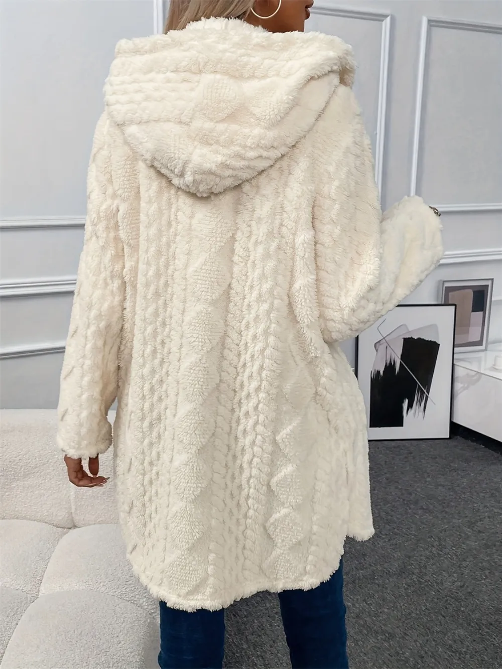 Fuzzy Button Down Hooded Coat, image 3
