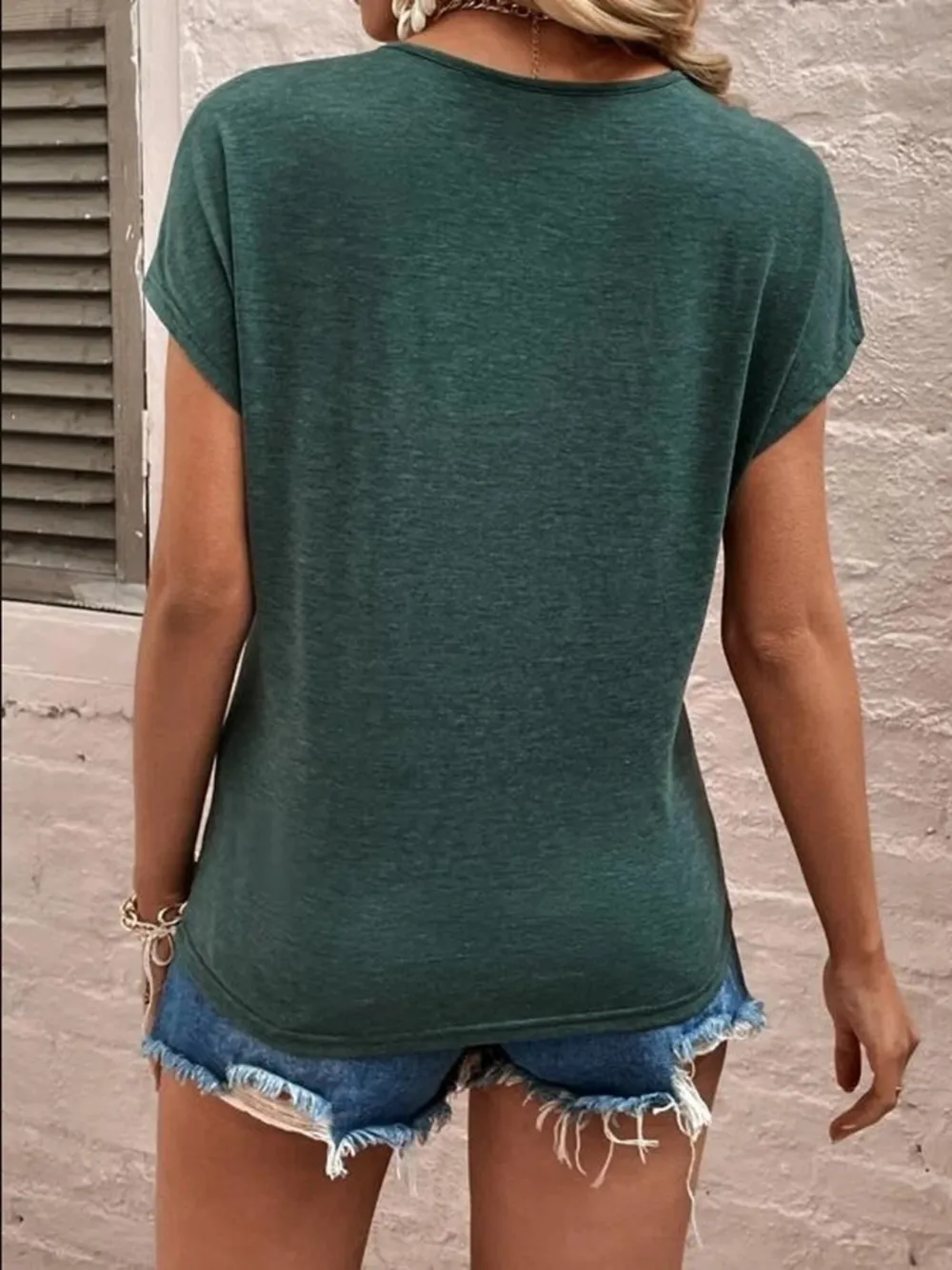 Full Size Lace Detail V-Neck Short Sleeve T-Shirt, image 12