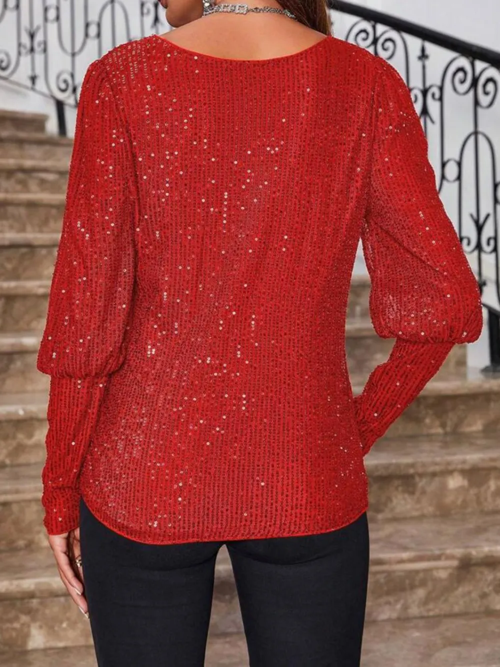 Sequin Boat Neck Long Sleeve Top, image 6