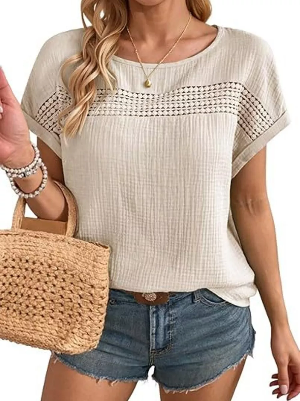 Lace Trimmed Short Sleeve Blouse, image 3