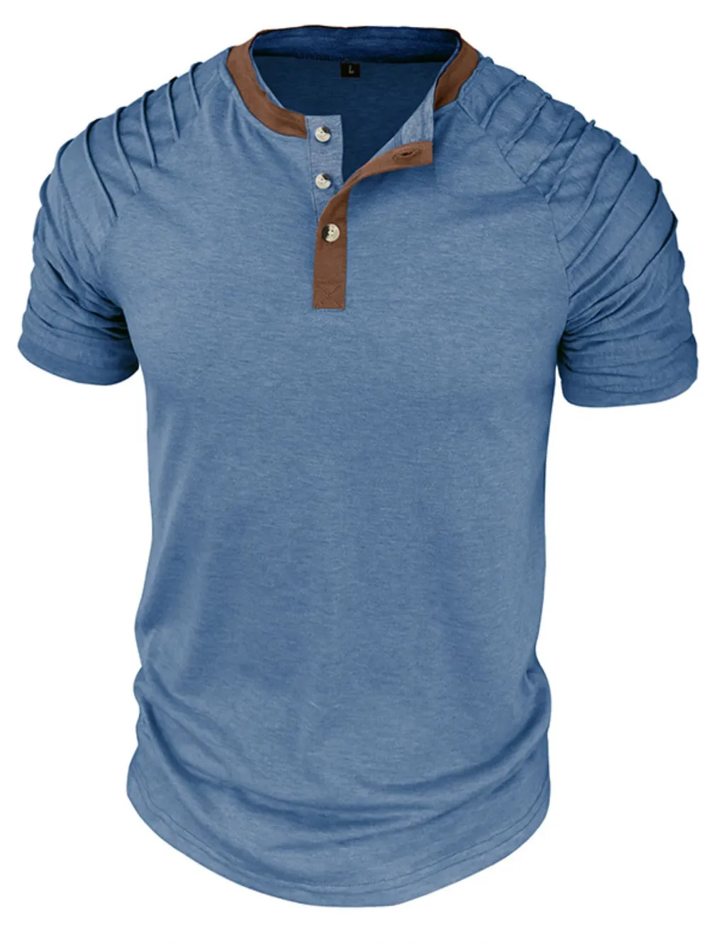 Men's Full Size Casual Henley Short Sleeve Top with Contrast Collar Plus Size, image 12