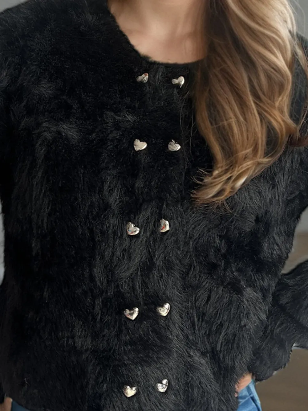 Heart Button Round Neck Cardigan, image 15