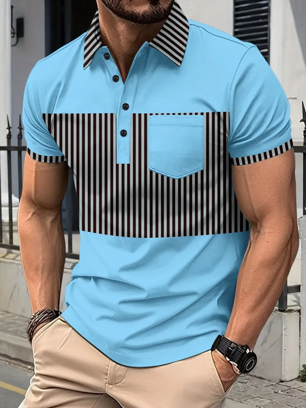 Men's Full Size Collared Contrast Striped Polo Plus Size, image 2
