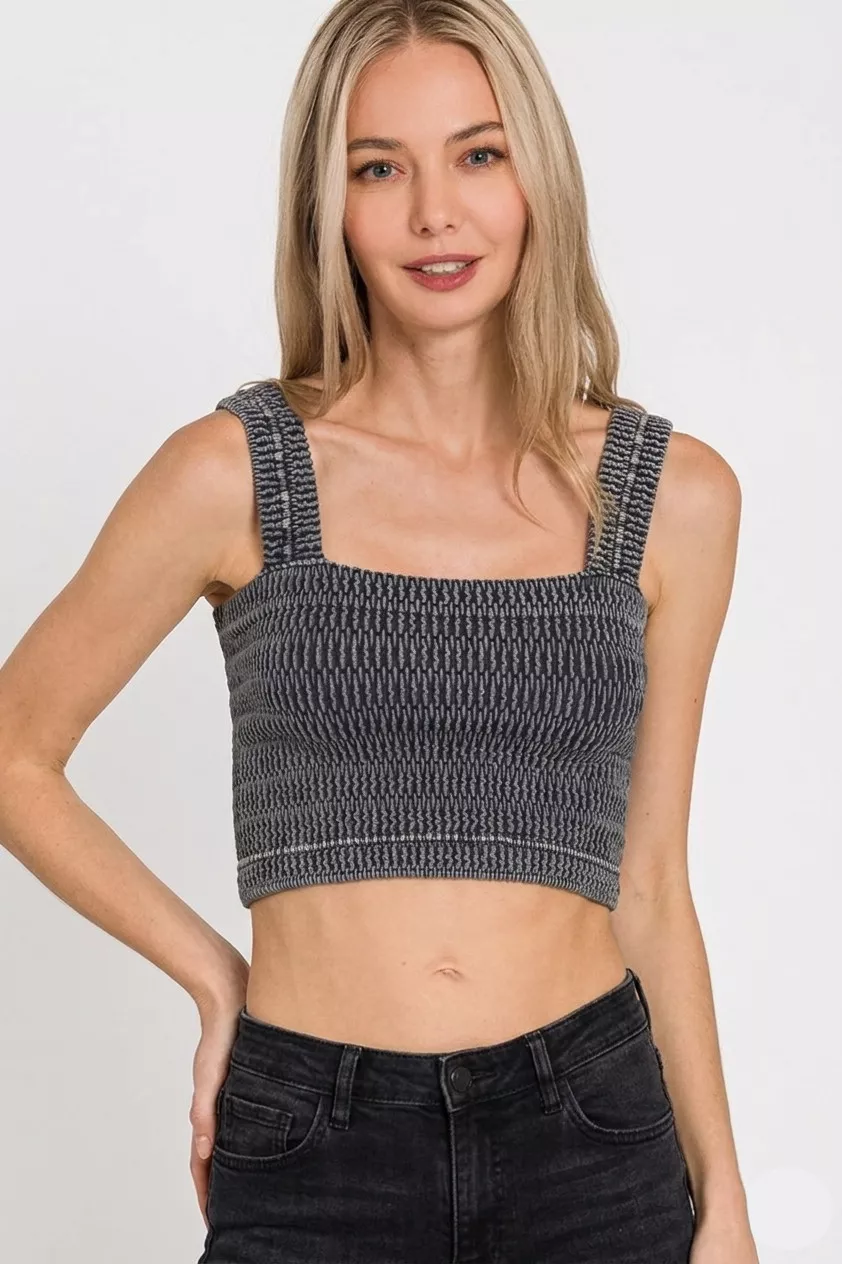 Seamless Winkle Stone Washed Bra Top, image 3