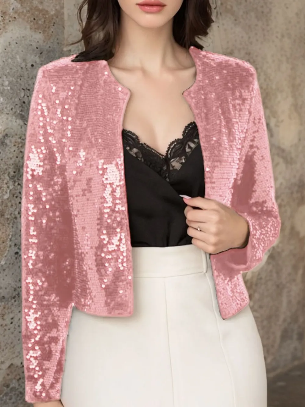 Full Size Sequin Open Front Cropped Jacket, image 17