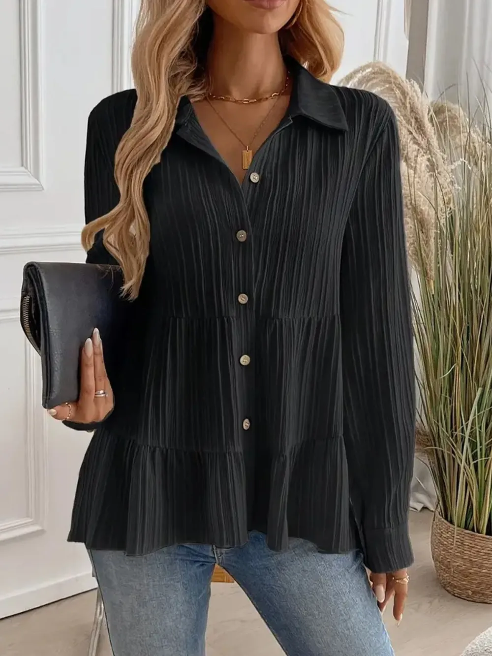 Striped Button-Down Tiered Shirt, image 17