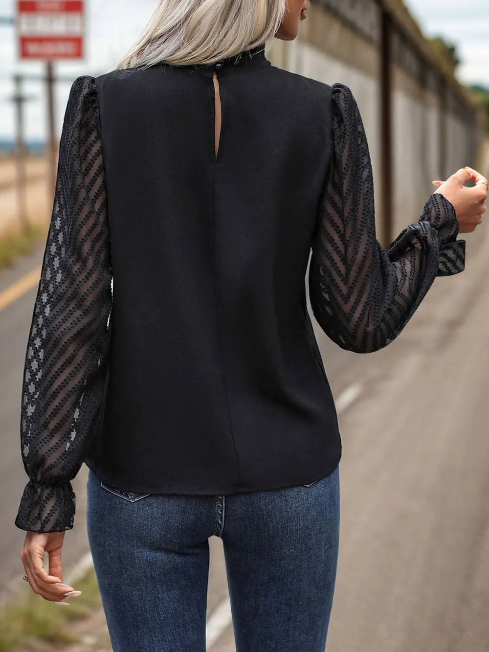 Mock Neck Flounce Sleeve Blouse, image 3