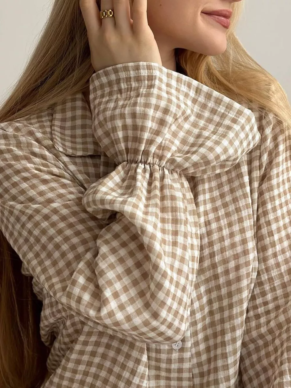 Gingham Ruffle-Trim Top and Pants Lounge Set, image 5