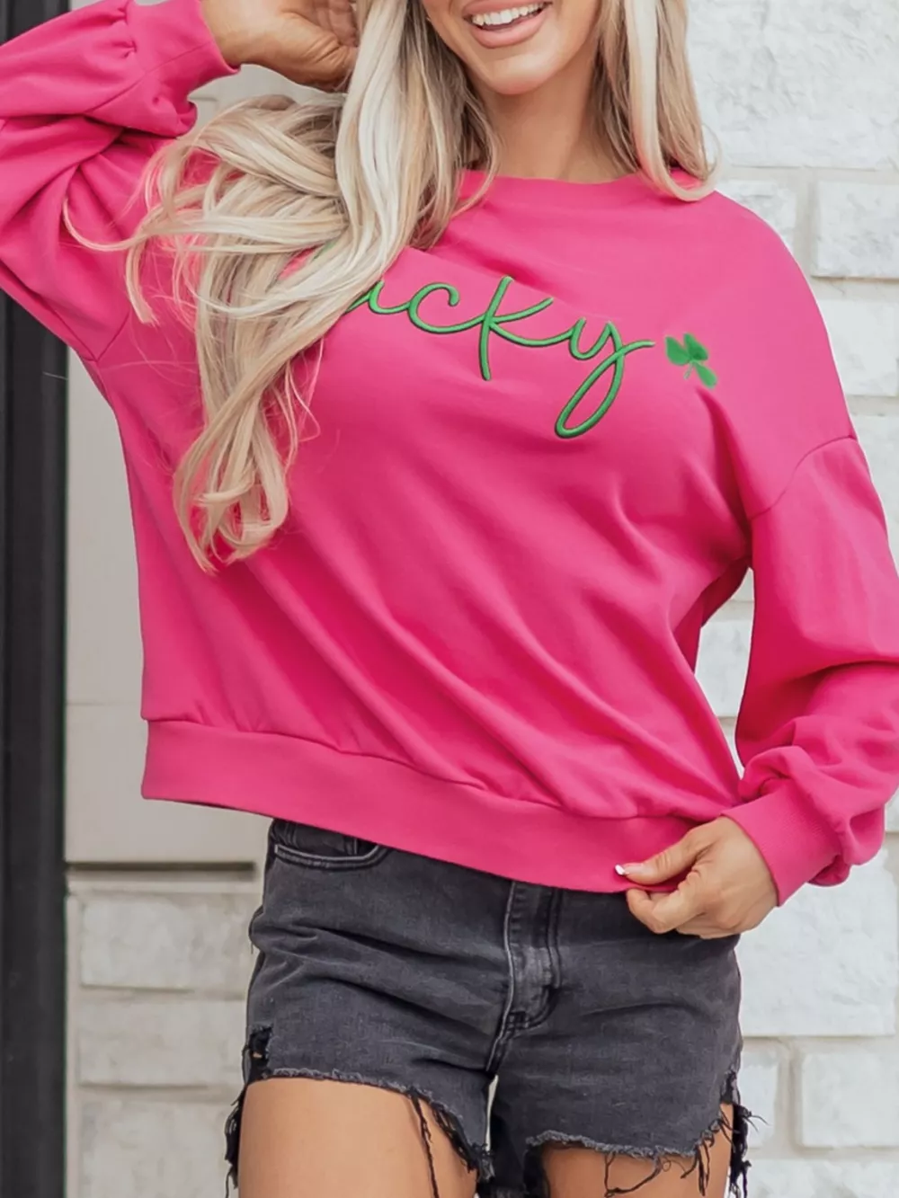 Lucky Clover Embroidered Loose Pullover Sweatshirt, image 7