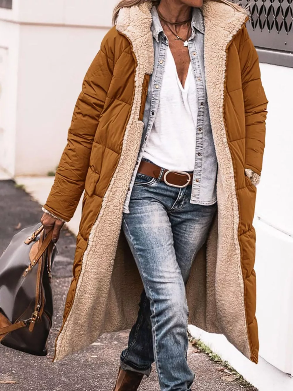 Full Size Longline Sherpa-Lined Hooded Outerwear Plus Size, image 13