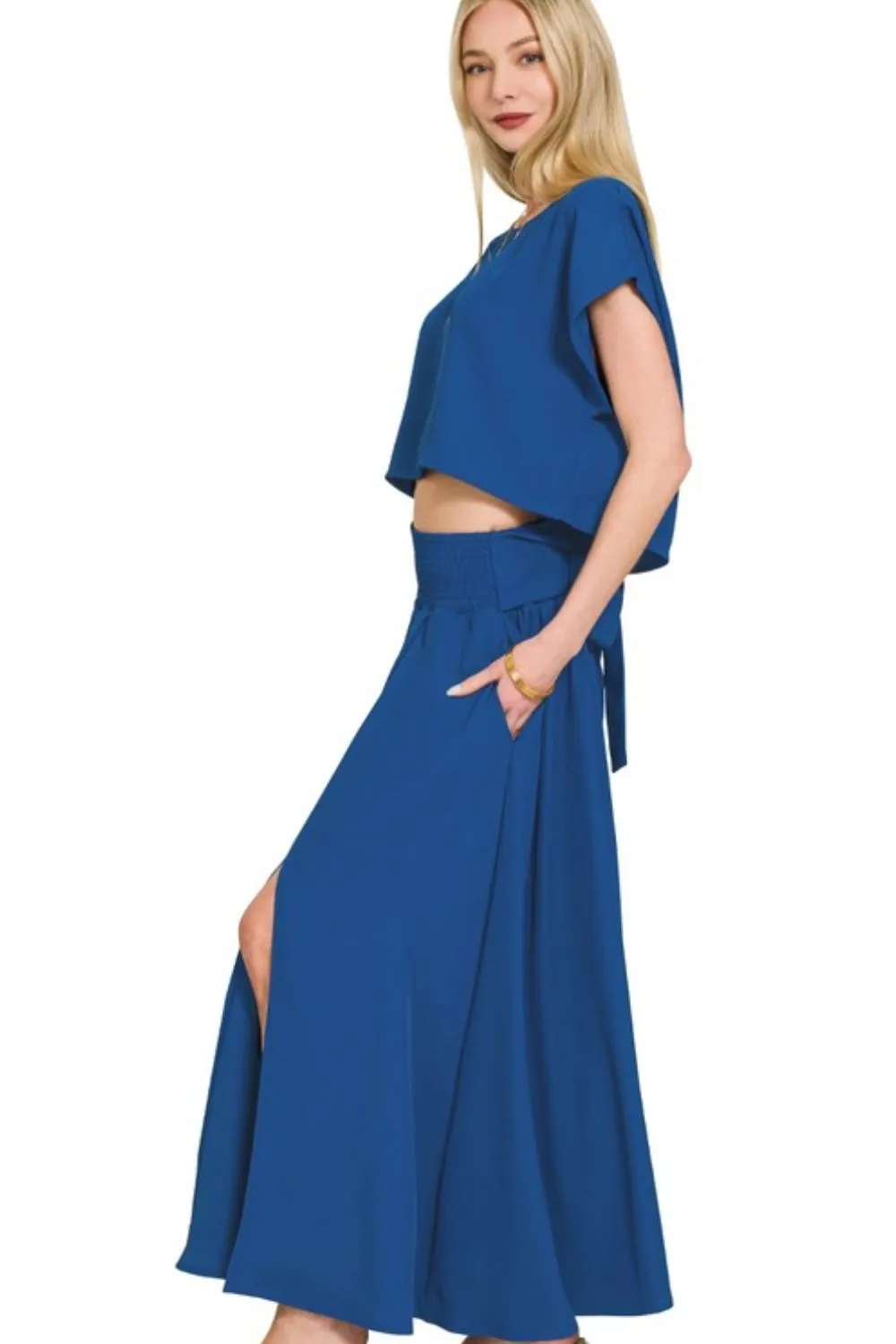Heavy Woven Span Crop Tee & Skirt Set, image 2