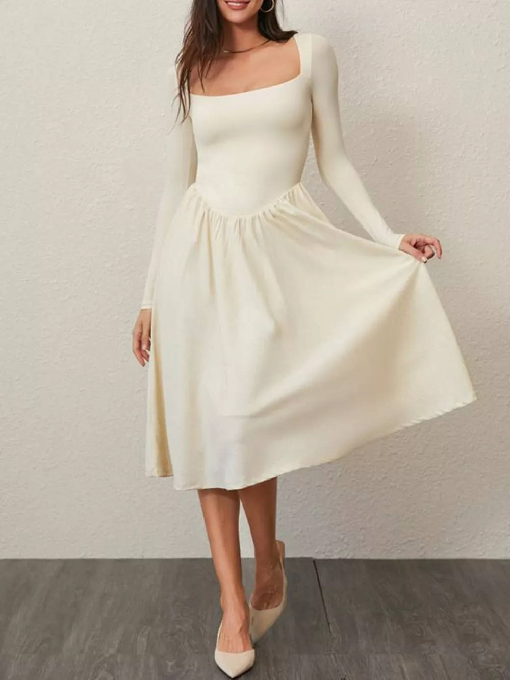 Square Neck Long Sleeve Midi Dress, image 8