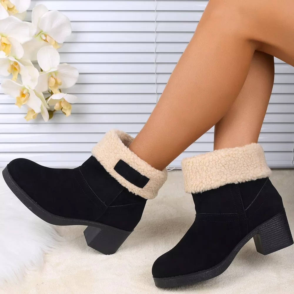 Plush Cuff Block Heel Boots, image 9