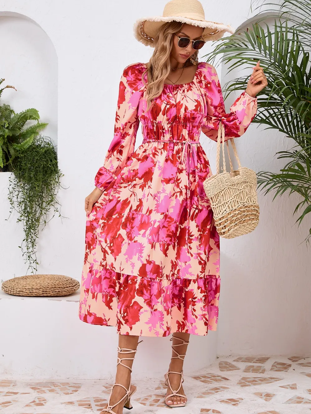 Printed Long Sleeve Midi Dress, image 20