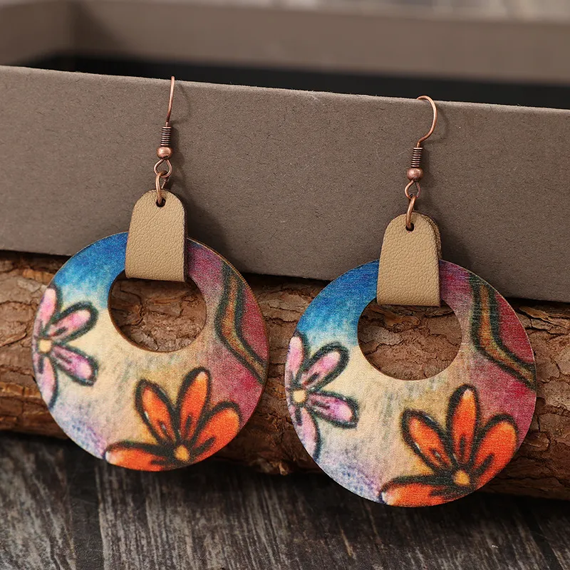 Wooden Flower Round Shape Earrings, image 2