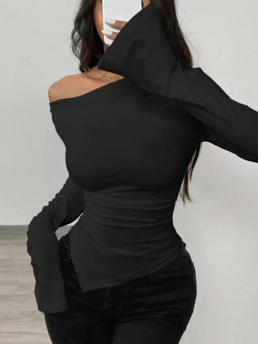 Asymmetrical Long Sleeve Fitted T-Shirt, image 4