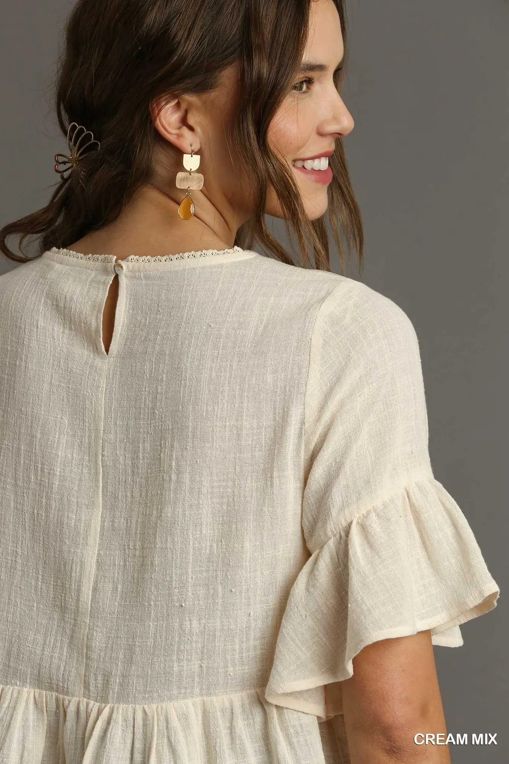 Floral Lace Trimmed Detail Half Sleeve Babydoll Top, image 3