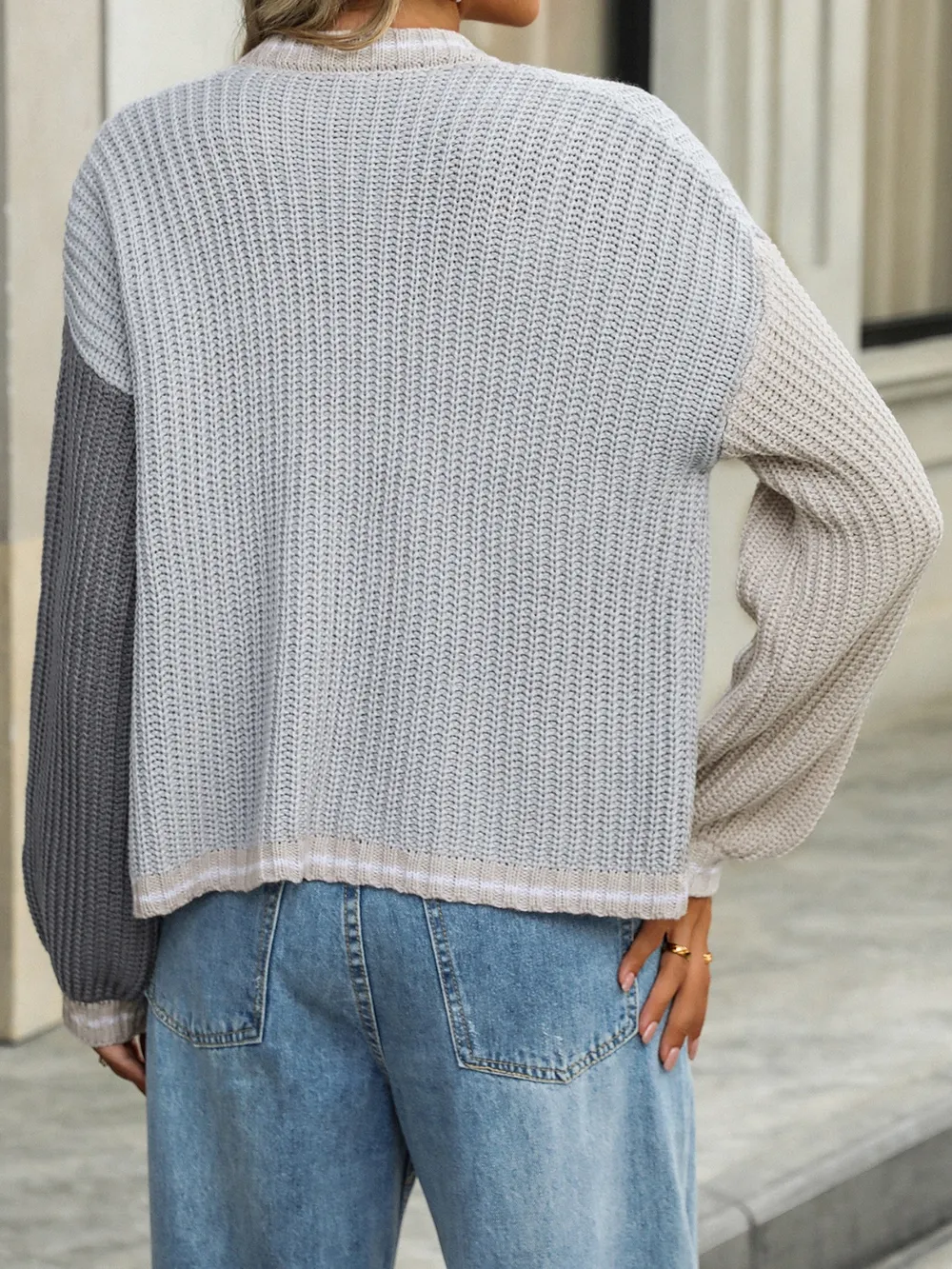Contrast Open Front Long Sleeve Cardigan, image 8