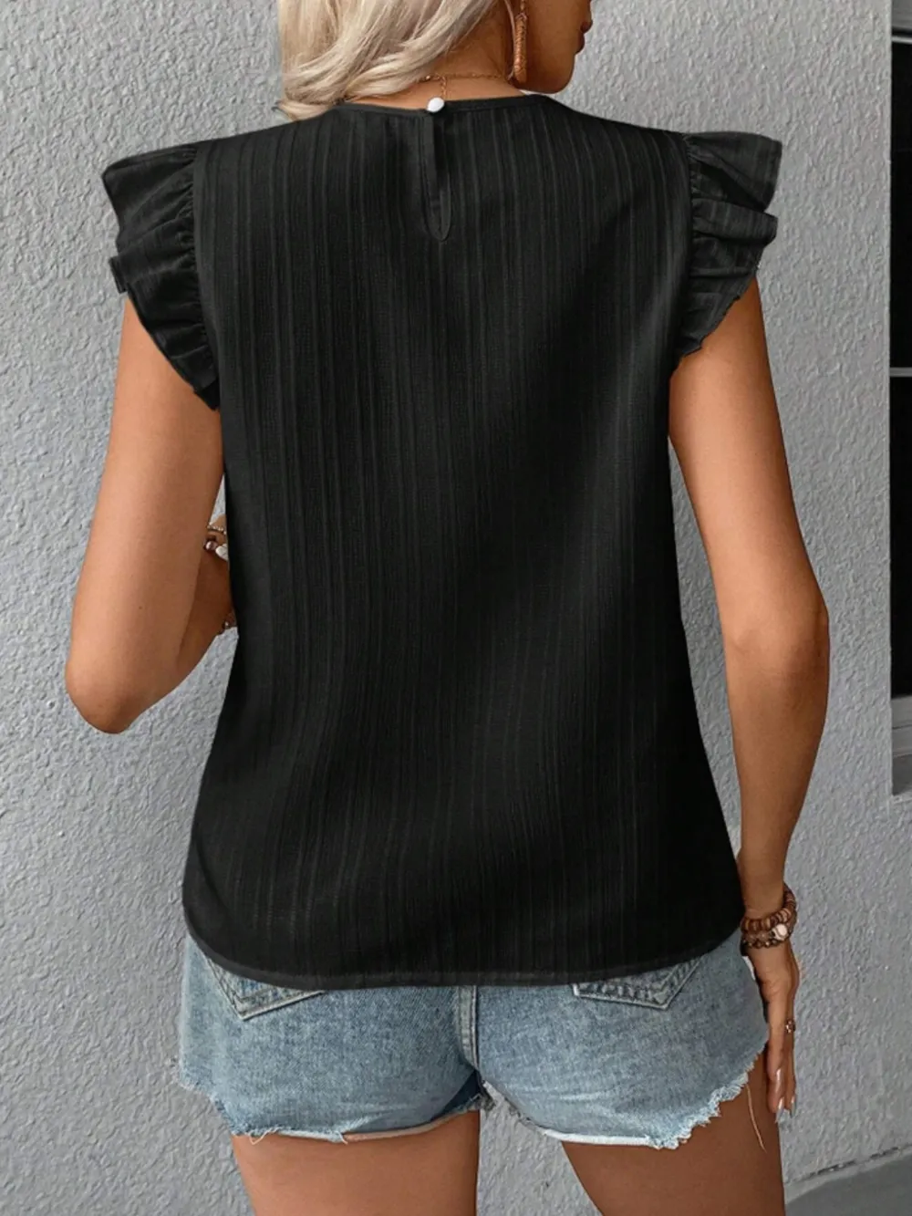 Ruffled Round Neck Cap Sleeve Blouse, image 24