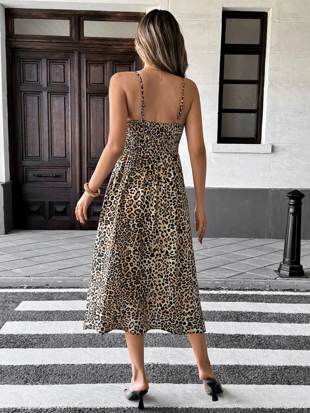 Smocked Leopard Midi Cami Dress, image 7