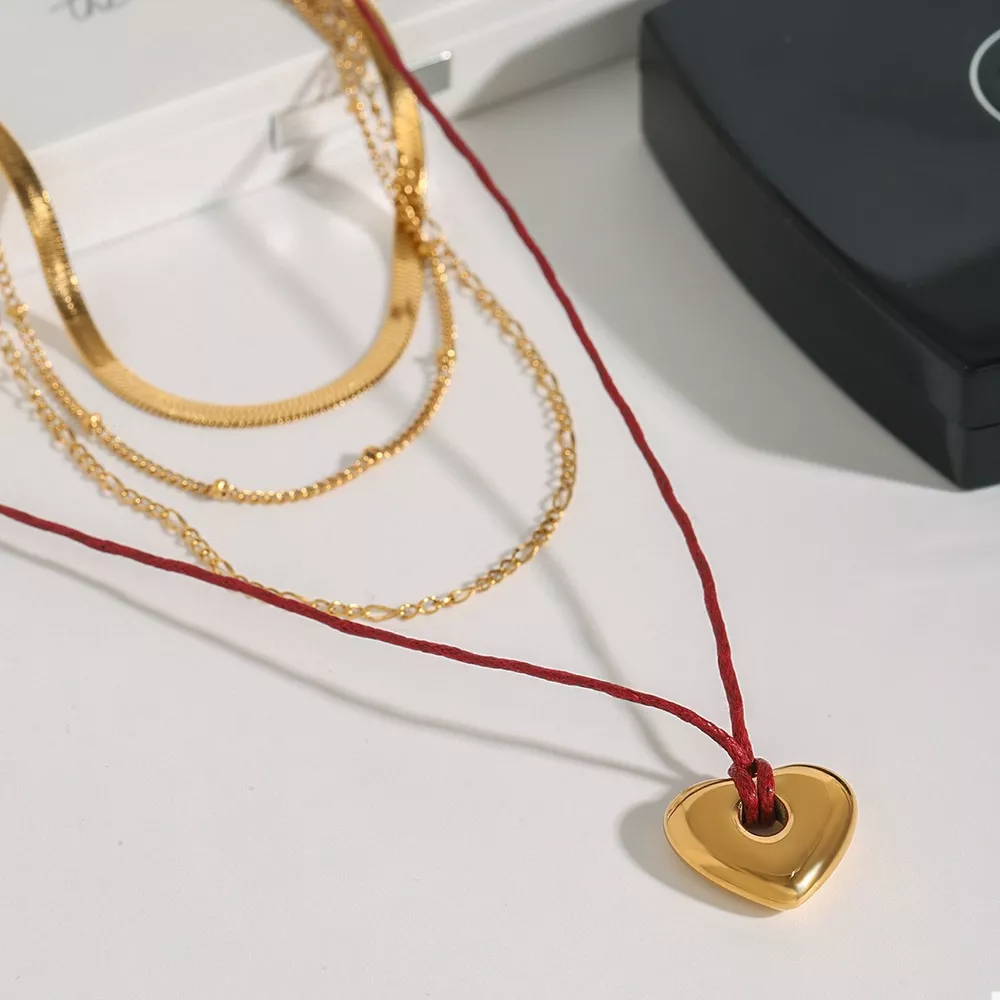 Stainless Steel Four-Layered Heart Necklace, image 5