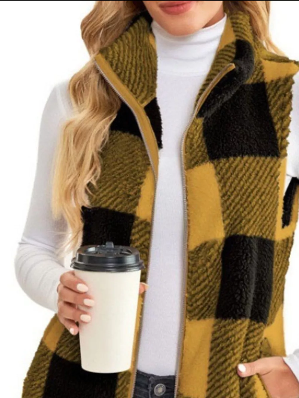 Full Size Color Block Zip Up Vest Coat Plus Size, image 3