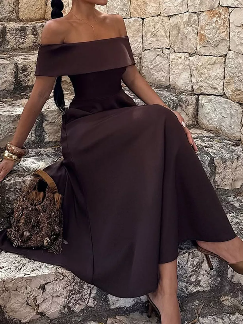 Off-Shoulder A-Line Maxi Dress, image 8