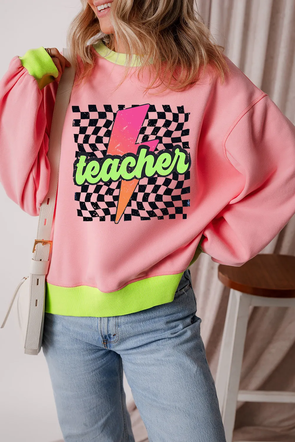 Graphic Round Neck Long Sleeve Sweatshirt, image 5
