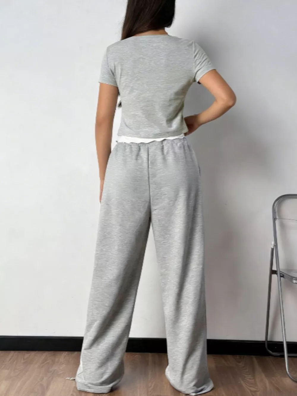 Tie Front Short Sleeve Top and Pants Set, image 2