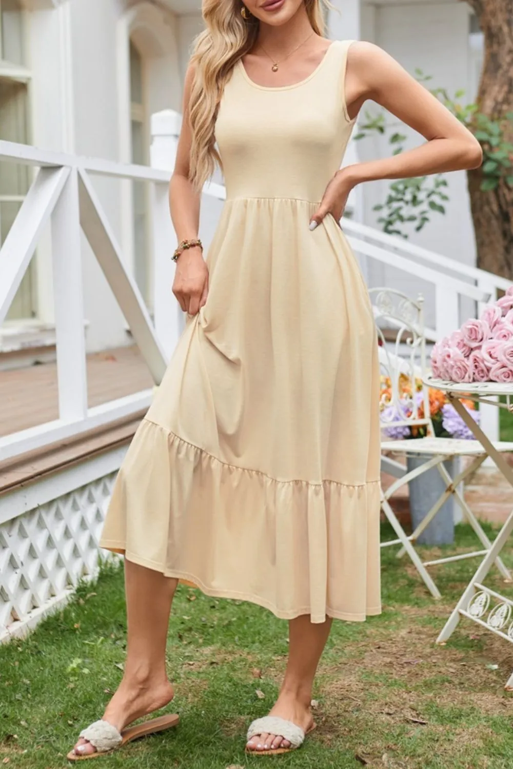 Round Neck Wide Strap Tank Dress, image 14