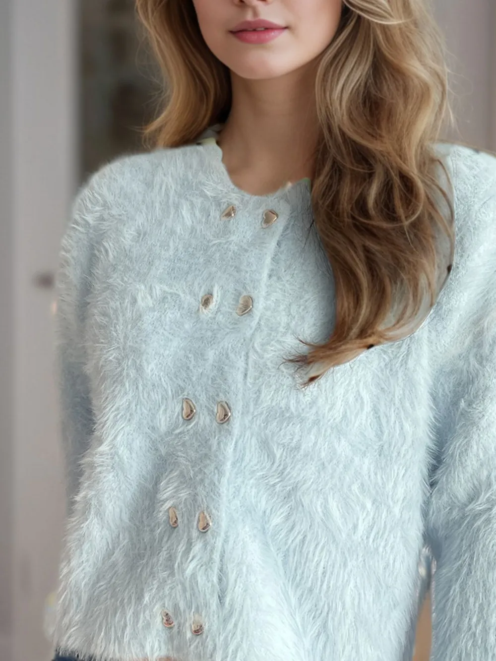 Heart Button Round Neck Cardigan, image 10