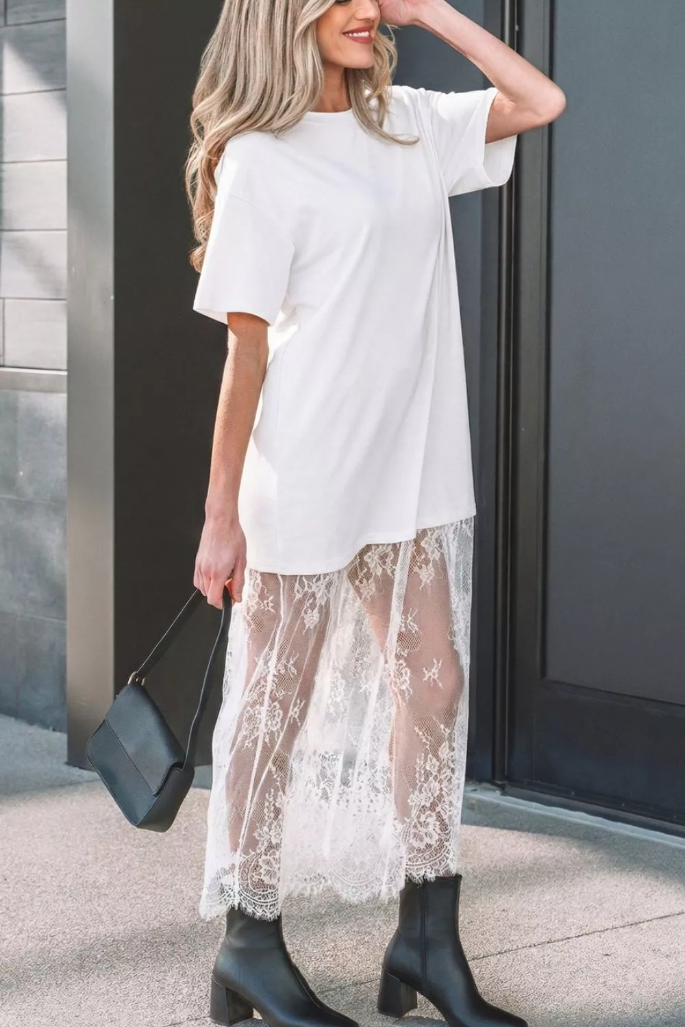 Lace Patchwork Casual T-Shirt Dress, image 4