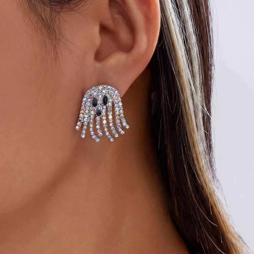 Halloween Rhinestone Ghost Shape Earrings, image 2