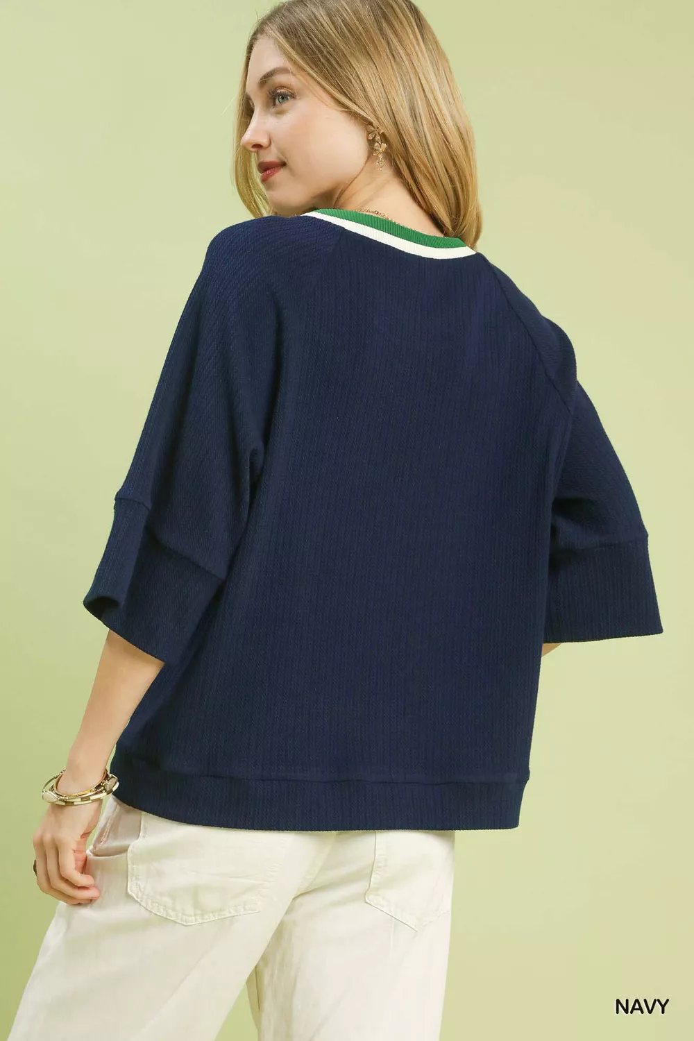 Ribbed Knit Top with Contrast Trim, image 2