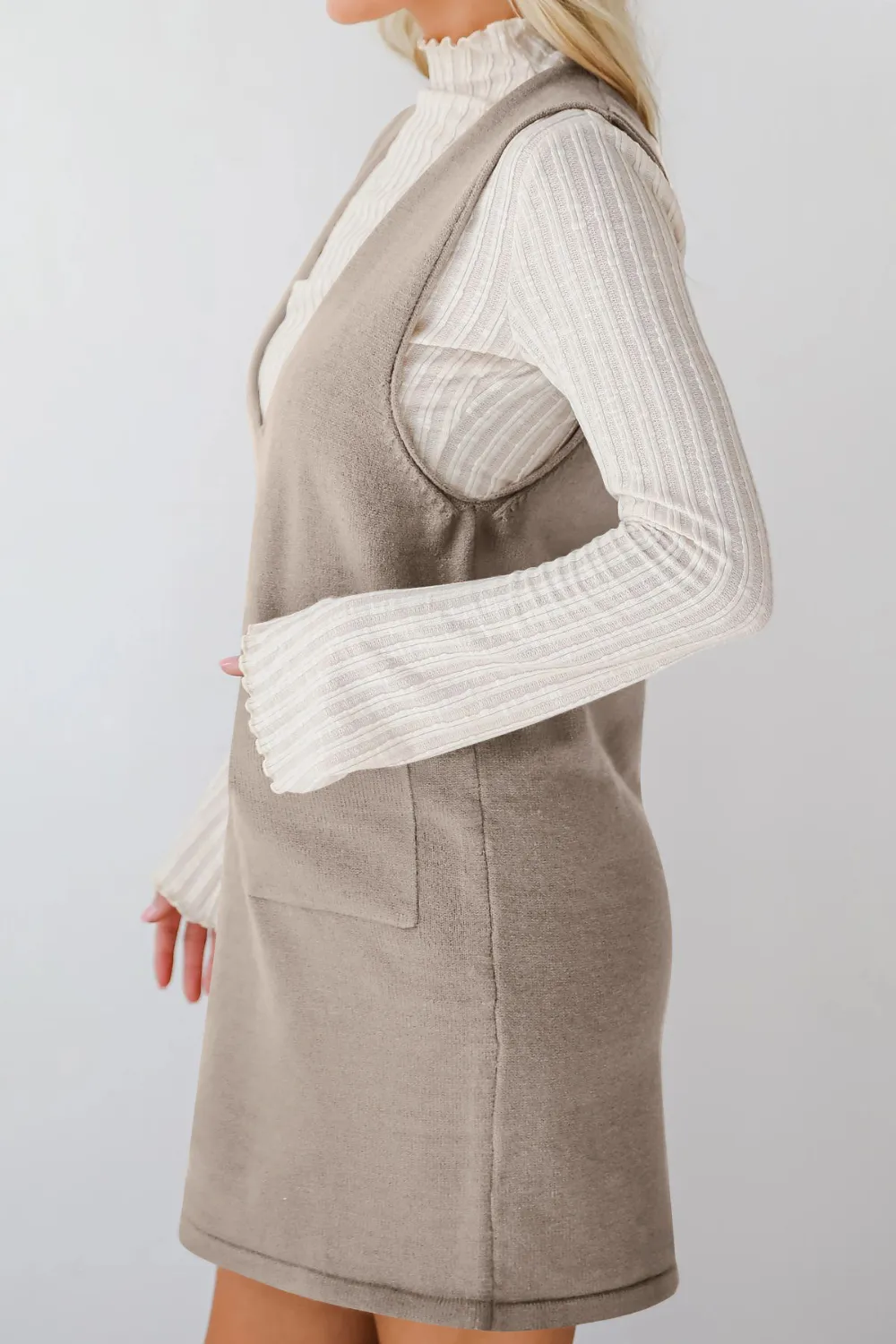 Pocketed V-Neck Mini Sweater Overall Dress, image 17