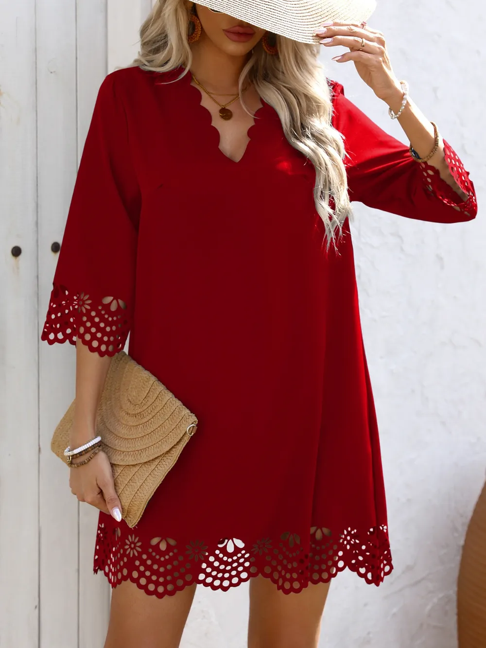 Cutout V-Neck Three-Quarter Sleeve Mini Dress, image 10