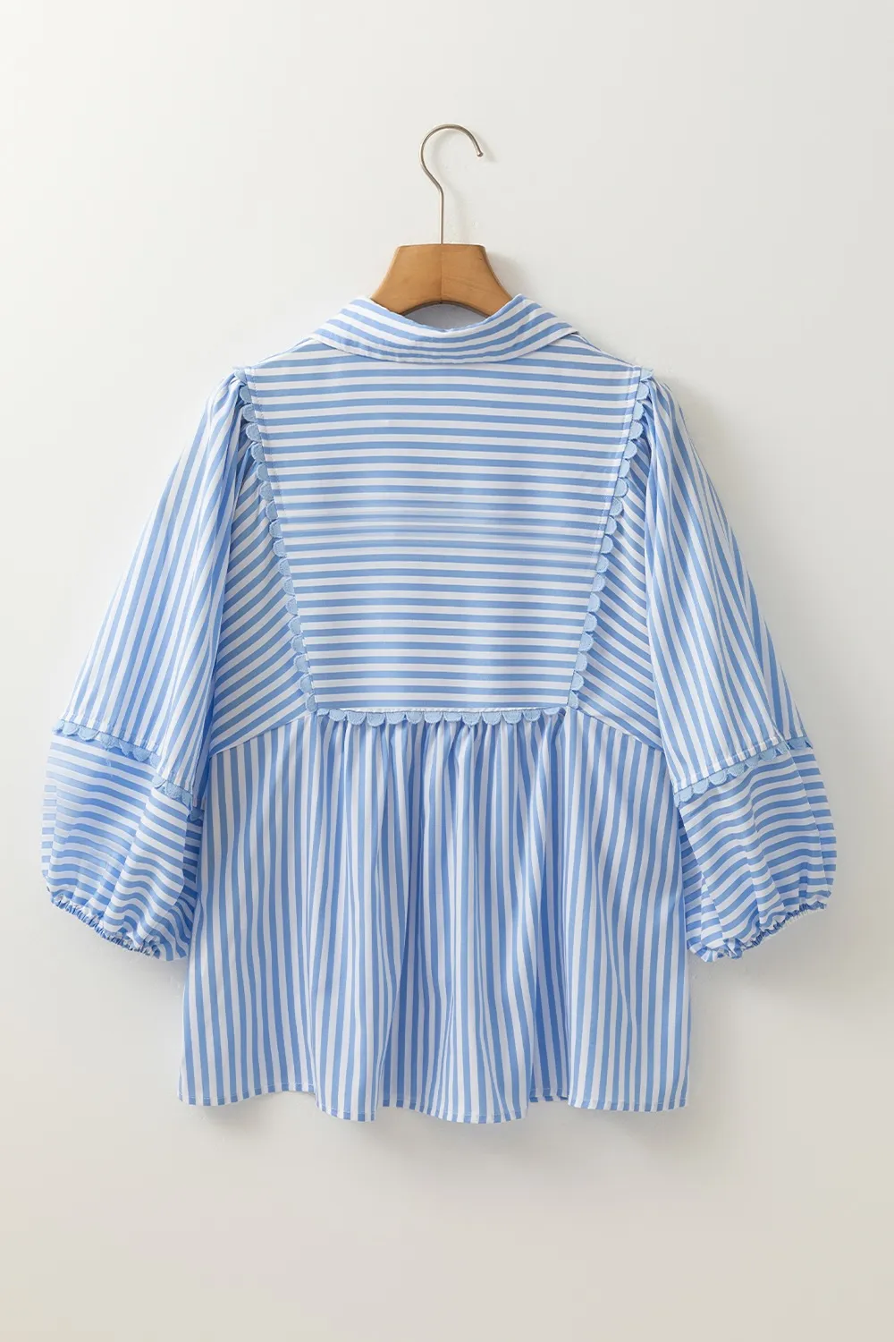 Striped Notched 3/4 Sleeve Blouse, image 8