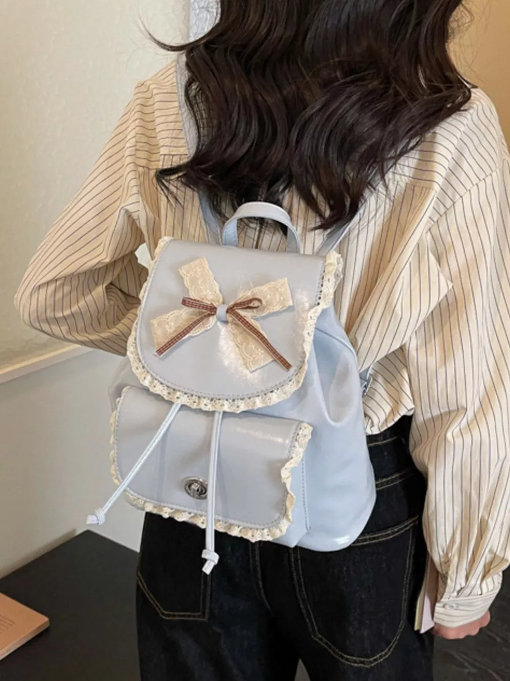 Lace Bowknot Decor Backpack Bag, image 3