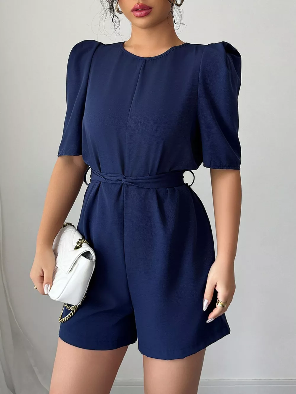Tie Waist Short Sleeve Romper, image 3