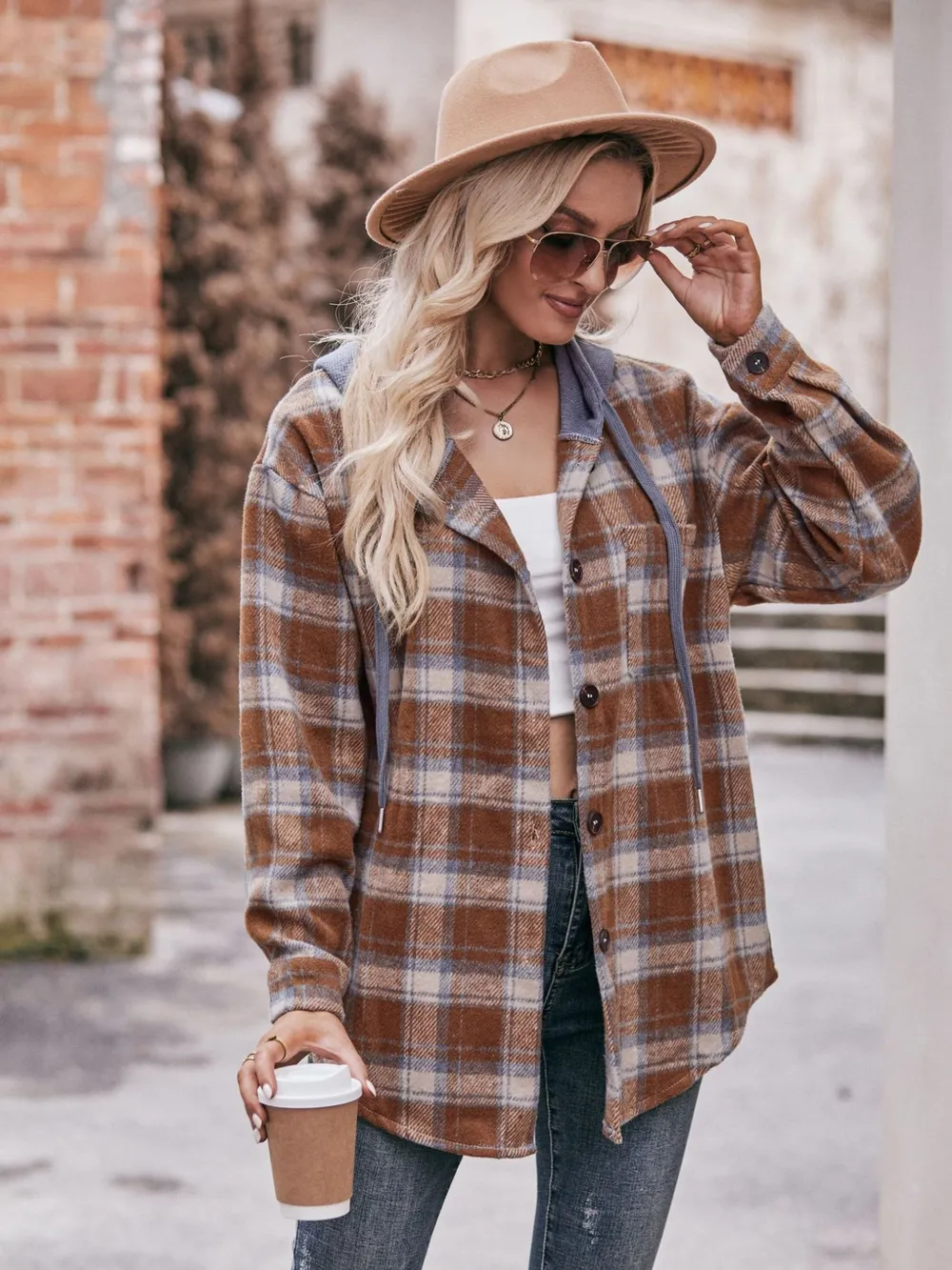 Oversized Plaid Button Up Shacket, image 14
