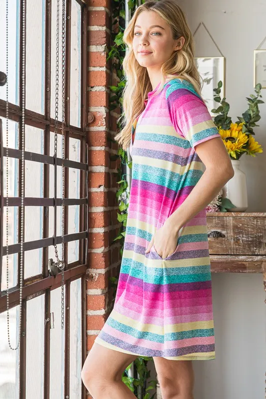 Full Size Striped Short Sleeve Mini Tee Dress Plus Size, image 7