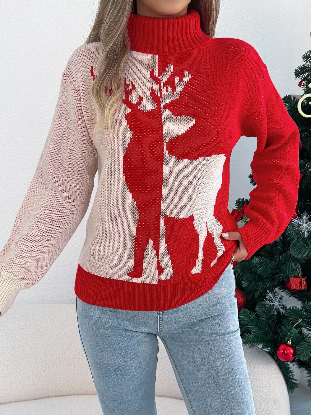 Christmas Reindeer Turtleneck Sweater, image 6