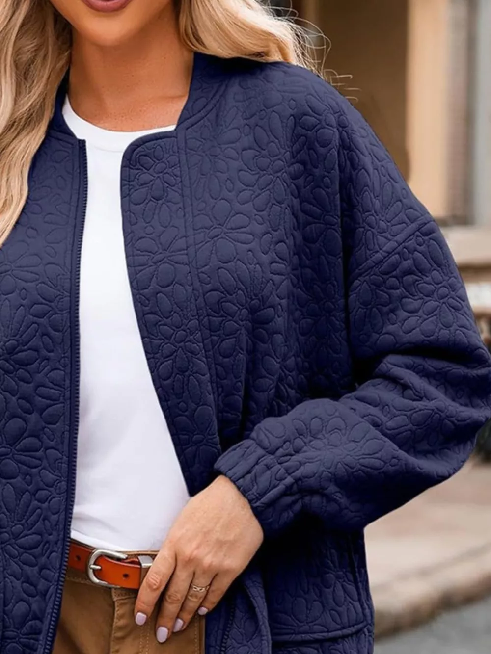 Full Size Floral Quilted Zip Up Jacket Plus Size, image 16