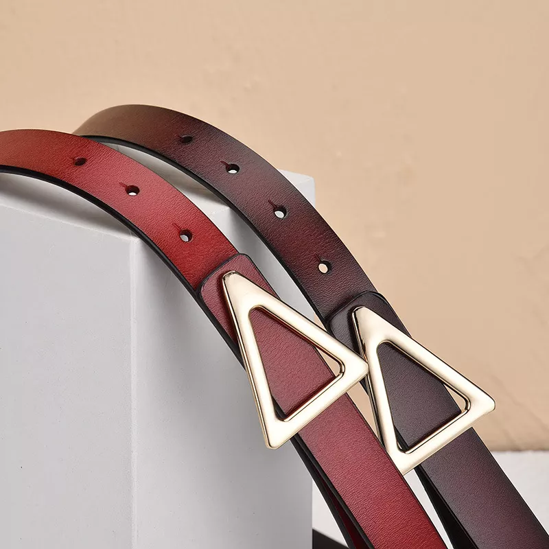 Triangle Buckle Leather Skinny Belt, image 2