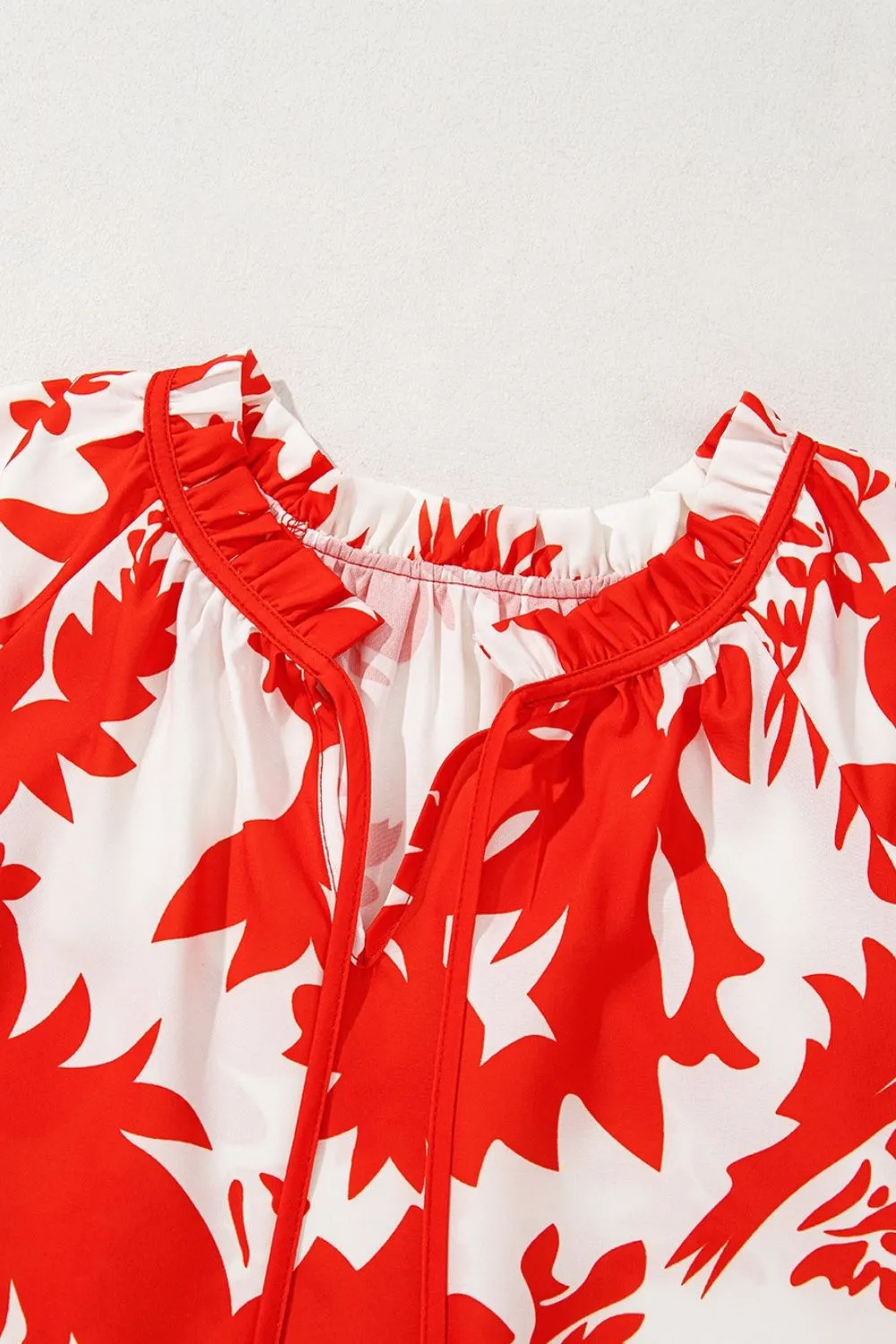 Plant Print Tiered Ruffled Sleeve Tie Neck Blouse, image 10
