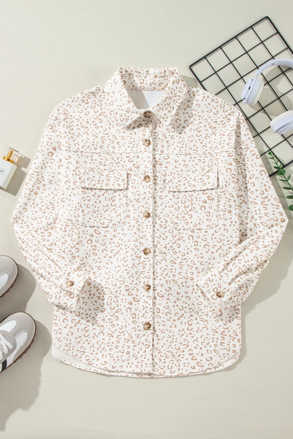 Leopard Collared Neck Dropped Shoulder Jacket, image 5