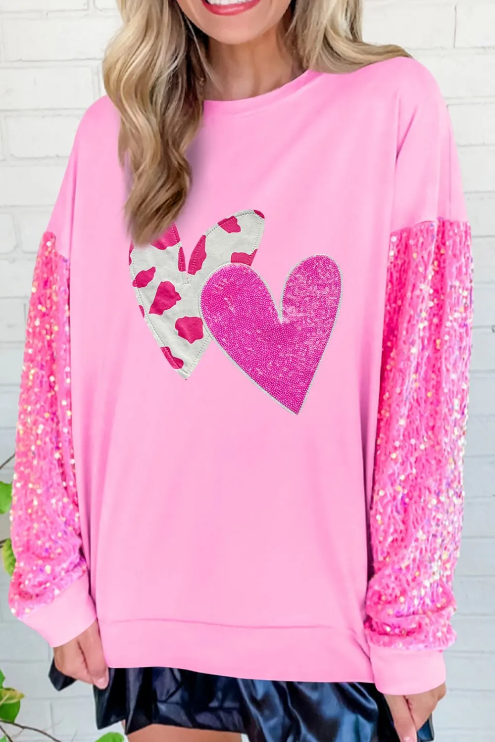 Valentine’s Day Sequin Heart Long Sleeve Sweatshirt, image 6