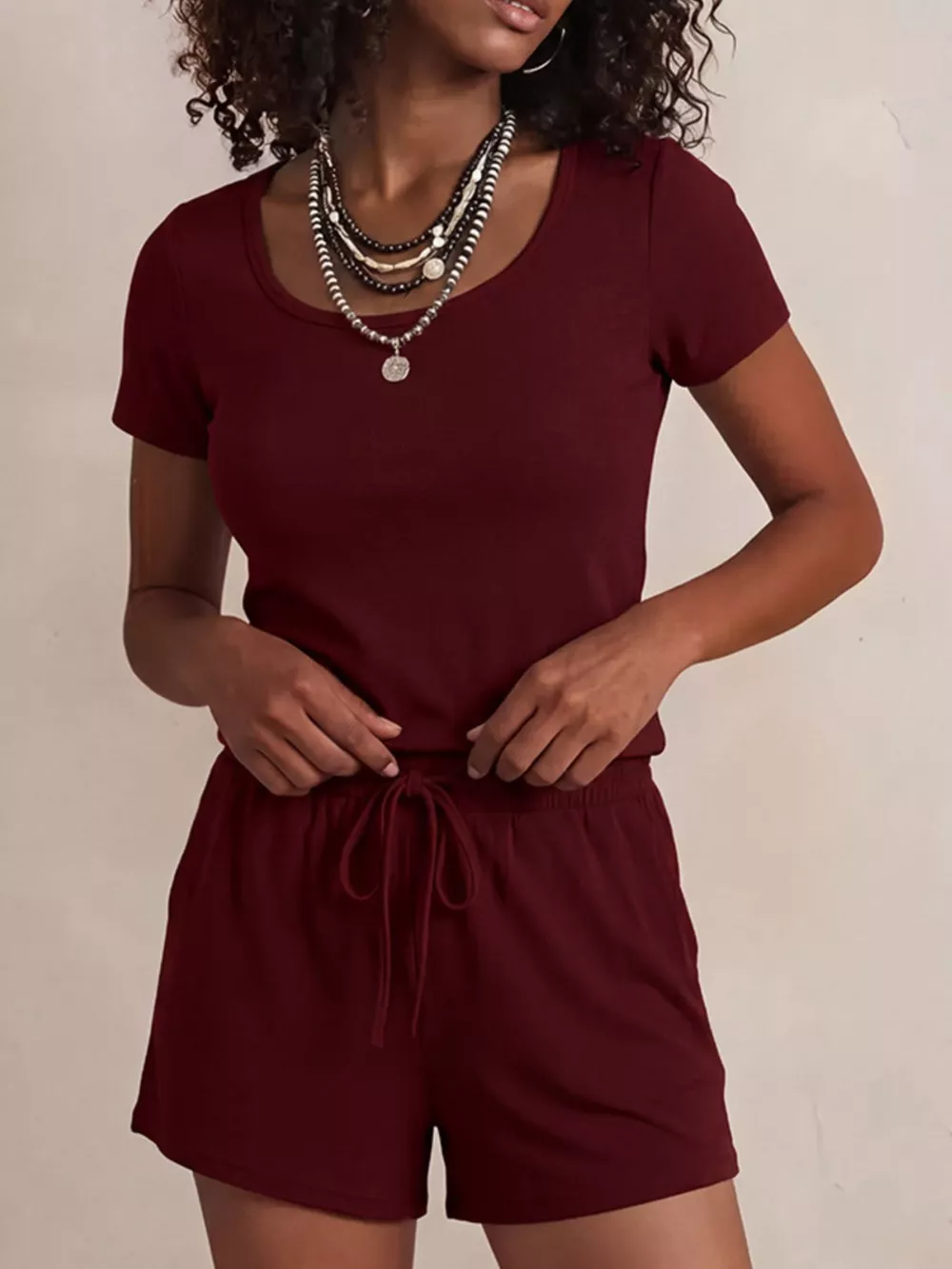 Solid Color Short Sleeve Tee and Shorts Set, image 4